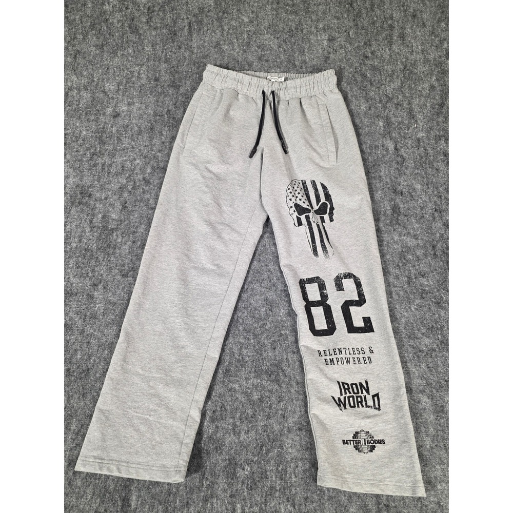 Better Bodies Sweatpants Mens Large Gray Skull 82 Iron World Gym Track Pants